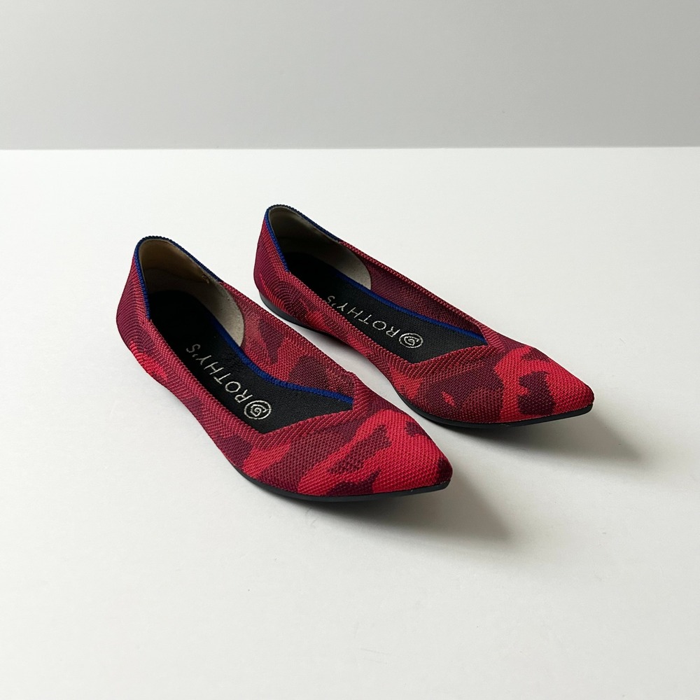 Rothy's The Point Red Camo Pointed Toe Ballet Flats Sustainable Size 7.5